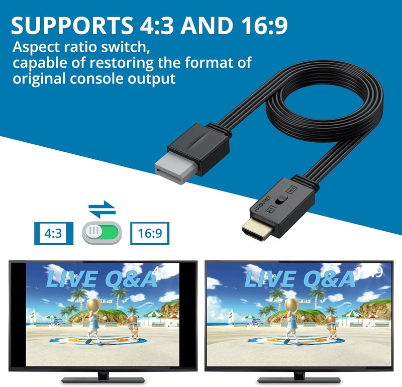 AUTOUTLET Wii to HDMI Converter with 4:3/16:9 Aspect Ratio Switch, 1080P Wii HDMI Adapter Cable Supports All Wii Display Modes, Compatible with Nintendo Wii, Wii U for Full HD TV, Monitor - Image 5